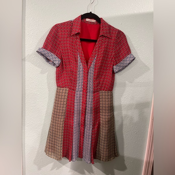 Alice and Olivia Red Abelia Paneled Floral Mini Dress - Picture 2 of 5